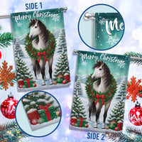 Winter Wreath Equestrian Yard Flag, Horse Merry Christmas Garden Flag, Holiday Farmhouse Lawn Banner, Horse Lover Outdoor Decor
