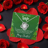 Rotating Rose Box CZ Knot Pendant, Love Knot Necklace for Wife, Christmas Love Knot Necklace, Romantic Holiday Jewelry Keepsake for Wife