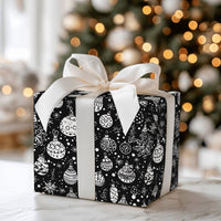 Black and White Ornament Gift Wrap Paper, Doodle Snowflake Christmas Wrapping Paper, Modern Holiday Present Wrapping Paper Roll