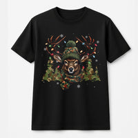 Camo Deer with Lights Shirt, Christmas Deer Hunting T-Shirt, Winter Hunter Holiday Graphic Tee, Festive Camouflage Deer T-Shirt, Hunter Present