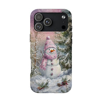 Adorable Holiday Snowman Tough Phone Cover, Pink Christmas Snowman Winter Phone Case, Festive Xmas Season Phone Case