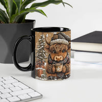 Festive Winter Coffee Mug, Highland Cow Christmas Mug, Highland Cow Holiday Ceramic Mug, Adorable Cow Xmas Coffee Cup, Animal Lover Present