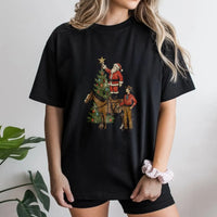 Country Rodeo Santa Riding Horse Tee, Western Christmas Cowboy Santa T-Shirt, Vintage Holiday Graphic Shirt, Cowgirl Christmas Present