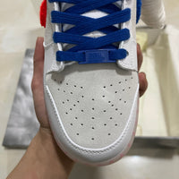 Low Top Sneakers, Blue White Red Colorway, Lace Up Design, Casual Gift for Sneaker Fans
