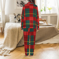 Red Green Plaid Pajamas, Holiday Plaid Satin Pajamas, Christmas Plaid Pajama Set, Festive Sleepwear Set, Holiday Pajamas for Women