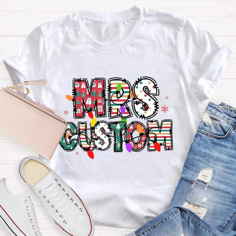 Custom Family Holiday Shirt, Personalized Christmas Lights Name T-Shirt, Adorable Festive Graphic Tee, Matching Christmas Crewneck T-Shirt