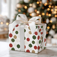 Festive Holiday Baubles Gift Wrap, Ikat Ornaments Christmas Wrapping Paper, Colorful Geometric Xmas Wrapping Paper, Modern Present Packaging