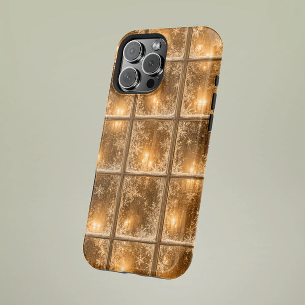 Candlelight Glow Phone Case, Frosted Window Phone Case, Comfy Winter Snowflake Phone Case, Tough iPhone Cover, Holiday Christ