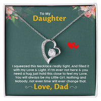 Forever Love Heart Pendant Necklace, Daughter Necklace from Dad, 14K White Gold Finish Jewelry Necklace, Birthday Christmas Present for Her