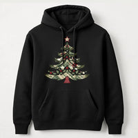 Festive Holiday Graphic Hooded Sweatshirt, Vintage Plaid Christmas Tree Hoodie, Comfy Winter Tree Pullover, Xmas Holiday Season Present