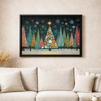 Colorful Forest Canvas Print, Christmas Tree Canvas Art, Whimsical Holiday Landscape Canvas, Festive Christmas Wall Decor, Winter Home Present