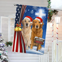 Patriotic Dog Christmas Yard Flag, God Bless America Golden Retriever Garden Flag, Double-Sided Holiday Lawn Banner, Pet Flag