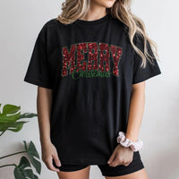 Sparkly Red Lettering Graphic Tee, Merry Christmas T-Shirt, Festive Holiday Season Shirt, Simple Retro Merry Christmas T-Shirt for Women