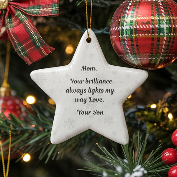 Mom from Son Star Ornament, Mom Christmas Star Ornament, Ceramic Mom Keepsake Ornament, Sentimental Holiday Present for Mothe