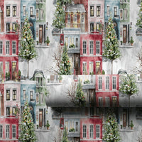 Snowy Winter Townhouse Holiday Gift Wrap, Watercolor Christmas Village Wrapping Paper, Festive Winter City Wrapping Paper, Christmas Wrap