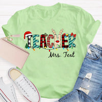 Custom Name Holiday Educator Shirt, Personalized Christmas Teacher T-Shirt, Festive Winter Graphic Tee, Christmas Teacher Present
