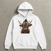 Western Santa Hat Cow Sweatshirt, Christmas Highland Cow Hoodie, Adorable Holiday Cow Hooded Pullover, Festive Winter Cow Graphic Hoodie