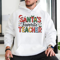 Festive Christmas Teacher Hoodie, Santa's Favorite Teacher Hoodie, School Holiday Graphic Hoodie, Adorable Educator Pullover, Winter Xmas Present