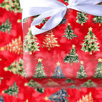 Colorful Star Tree Wrapping Paper, Watercolor Christmas Tree Wrapping Paper, Red Holiday Gift Wrap, Festive Present Wrapping Paper