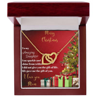 Christmas Heart Necklace, To Daughter from Mom Interlocking Hearts Necklace, Cubic Zirconia Pendant Necklace, Meaningful Daughter Present