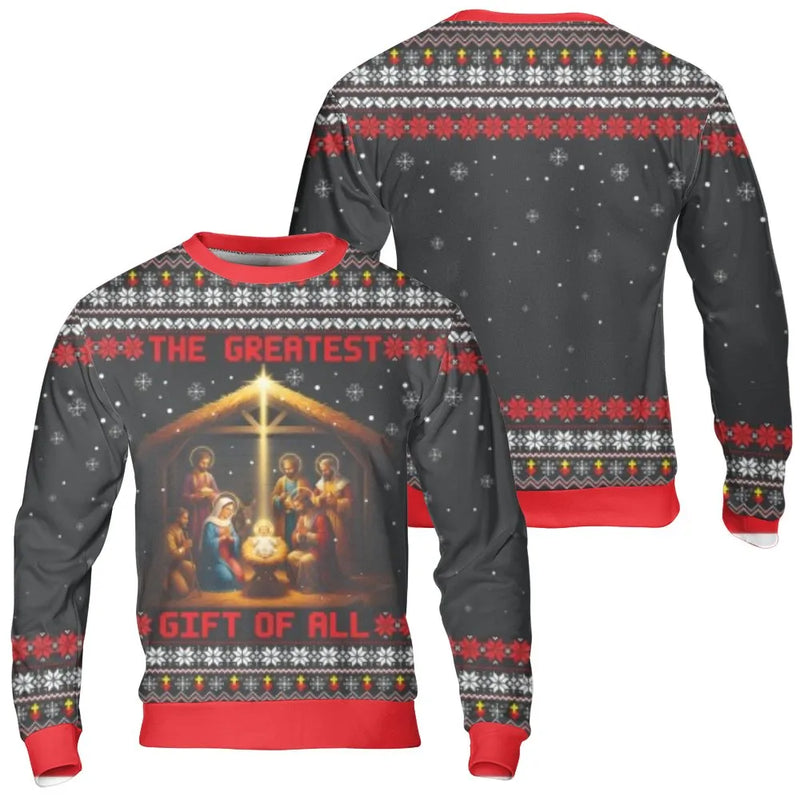 Religious Baby Jesus Holiday Sweater, Nativity Scene Christmas Sweatshirt, Christian Xmas Graphic Sweatshirt, Faith Holiday Sweatshirt Present