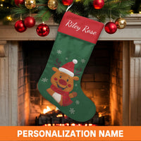 Snowflake Holiday Stocking, Adorable Reindeer Christmas Stocking, Personalized Christmas Stocking, Custom Name Stocking, Kids Xmas Present Decor
