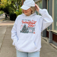Retro Its the Most Wonderful Time Hoodie, Christmas Tree Hoodie, Holiday Graphic Hooded Sweatshirt, Comfy Winter Pullover Hoodie, Xmas Present