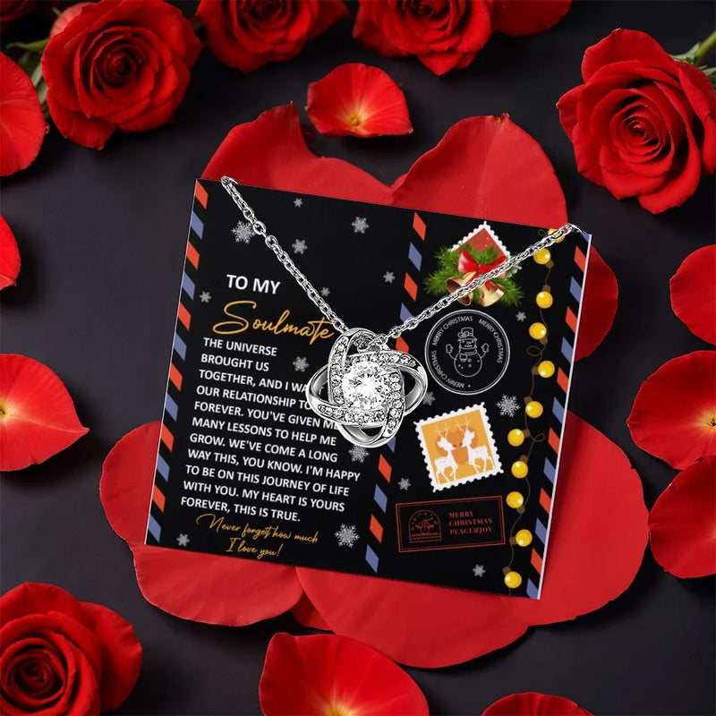 CZ Crystal Knot Necklace, Soulmate Love Knot Necklace, Romantic Christmas Pendant Necklace, Rotating Rose Box Jewelry Present for Her