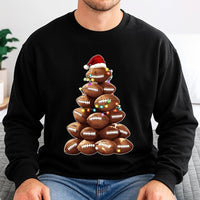 Santa Hat Football Game Day Sweater, Football Christmas Tree Sweatshirt, Humorous Holiday Sports Graphic Crewneck, Xmas Fan Pullover