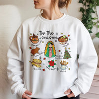Virgen De Guadalupe Holiday Crewneck, Mexican Christmas Sweatshirt, Feliz Navidad Graphic Sweater, Latino Heritage Christmas Sweatshirt