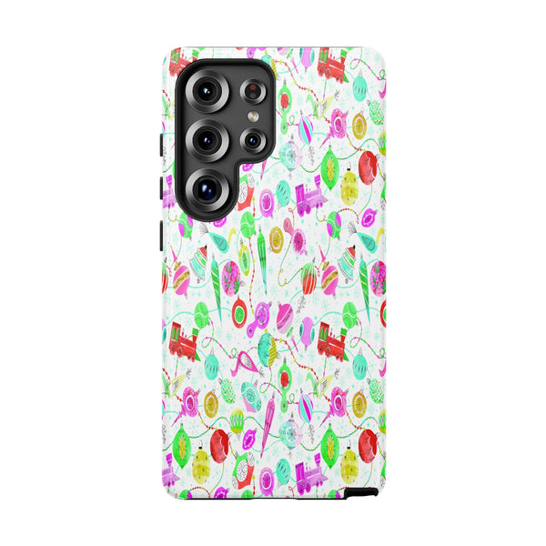 Vintage Holiday Baubles Samsung Galaxy Case, Retro Christmas Ornaments Phone Case, Colorful Xmas Phone Cover, Festive Winter 