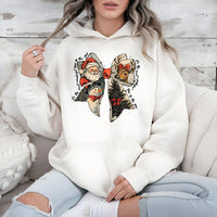 Retro Santa Snowman Reindeer Sweatshirt, Christmas Coquette Bow Hoodie, Girly Holiday Aesthetic Hooded Pullover, Festive Xmas Present Hoodie