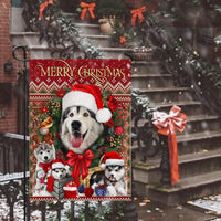Holiday Siberian Husky Dog Yard Flag, Christmas Husky Garden Flag, Double Sided Winter Pet Garden Flag, Outdoor Lawn Decor, Dog Lover Present