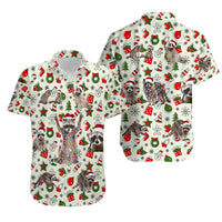Festive Holiday Raccoon Aloha Shirt, Christmas Raccoon Hawaiian Shirt, Fun Xmas Animal Button Down Shirt, Wildlife Casual Graphic Shirt