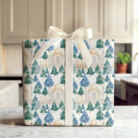 Watercolor Landmark Gift Wrap, Taj Mahal Christmas Tree Wrapping Paper, Blue Green Pine Tree Wrapping Paper, Holiday Travel Gift Wrap