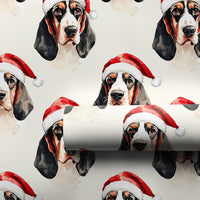 Santa Dog Gift Wrap Roll, Basset Hound Christmas Wrapping Paper, Puppy Xmas Wrapping Paper, Dog Lover Holiday Gift Wrap, Winter Present Wrap