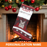 Nordic Pattern Bunny Christmas Stocking, Personalized Rabbit Christmas Stocking, Adorable Bunny Holiday Stocking, Pet Lover Xmas Mantel Decor