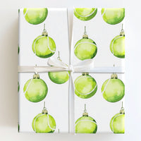 Xmas Ornament Gift Wrap, Tennis Ball Wrapping Paper, Watercolor Tennis Holiday Wrap, Sports Fan Christmas Wrapping Paper, Holiday Gift Wrap