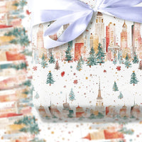 New York Holiday Gift Wrap, NYC Skyline Christmas Wrapping Paper, Watercolor Cityscape Wrapping Paper, Festive Winter Present Gift Wrap