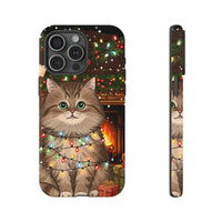 Adorable Kitten Holiday Lights Phone Cover, Christmas Cat Samsung Case, Xmas Samsung S23 S24 Case, Holiday Cat Lover Phone Case