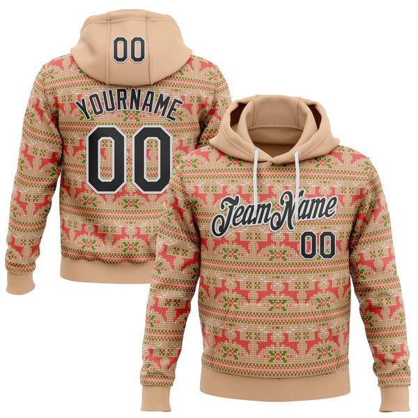 3D Knit Pattern Sports Pullover, Custom Ugly Christmas Sweater Hoodie, Personalized Name and Number Sweatshirt, Holiday Prese