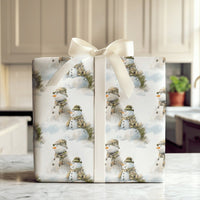 Military Camouflage Gift Wrap, Camo Snowman Christmas Wrapping Paper, Patriotic Winter Holiday Wrapping Paper, Snowman Gift Wrap Roll