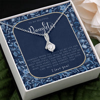 Cubic Zirconia Ribbon Pendant Necklace, To My Daughter Sparkling Ribbon Necklace, Birthday Christmas Jewelry from Mom and Dad