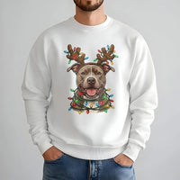 Reindeer Antlers Festive Dog Sweatshirt, Pitbull Christmas Sweatshirt, Adorable Holiday Puppy Sweatshirt, Dog Mom Xmas Crewneck, Dog Dad Present