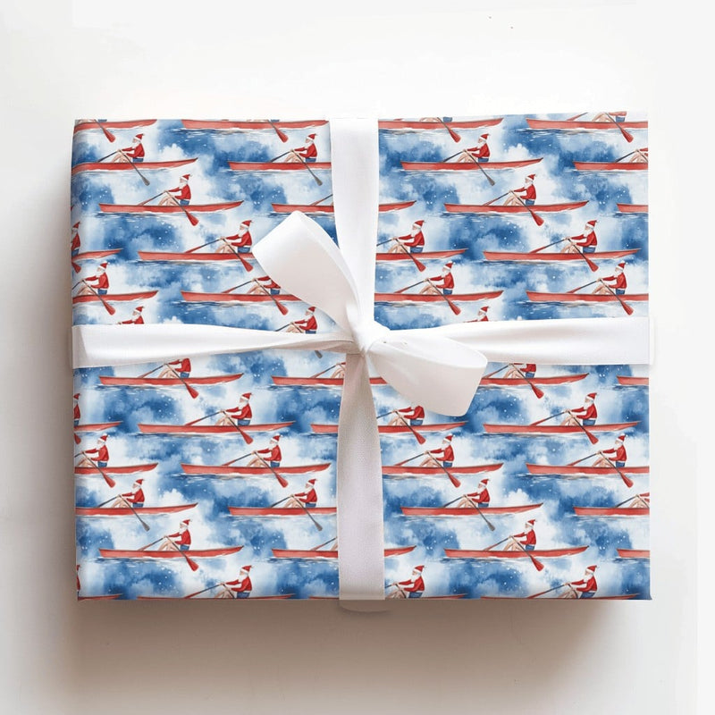 Scull Kayak Christmas Gift Wrap, Rowing Santa Wrapping Paper, Crew Team Santa Claus Wrapping Paper, Athletic Rower Holiday Gift Wrap Roll