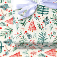 Rustic Winter Forest Gift Wrap, Watercolor Pine Tree Wrapping Paper, Christmas Holly Berry Wrapping Paper, Holiday Present Wrapping Paper