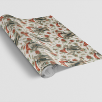 Poinsettia Holiday Wrapping Paper, Santa Elephant Christmas Wrapping Paper, Adorable Animals Gift Wrapping Paper, Kids Winter Present Wrap