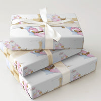 Rustic Hay Bale Christmas Gift Wrap, Pink Santa Wrapping Paper, Watercolor Country Holiday Wrapping Paper, Whimsical Western Gift Wrap