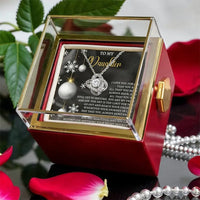 Rotating Rose Box Jewelry, To My Daughter Christmas Love Knot Necklace, 14k White Gold Finish Pendant, Holiday Birthday Present for Her