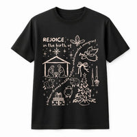 Social Justice Christmas Shirt, Rejoice in the Birth T-Shirt, Progressive Holiday Graphic Tee, Middle Eastern Nativity T-Shirt